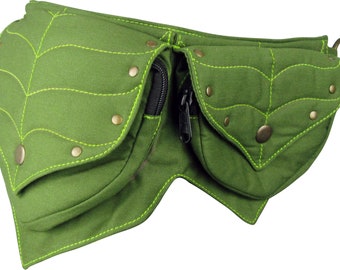 Leafy Green Festival Pocket Belt, Cotton Waist Bag, Utility Belt, Pixie Style!