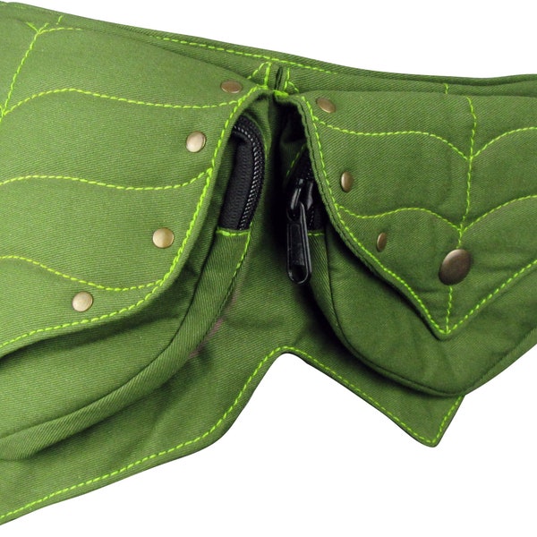 Leafy Green Festival Pocket Belt, Cotton Waist Bag, Utility Belt, Pixie Style!