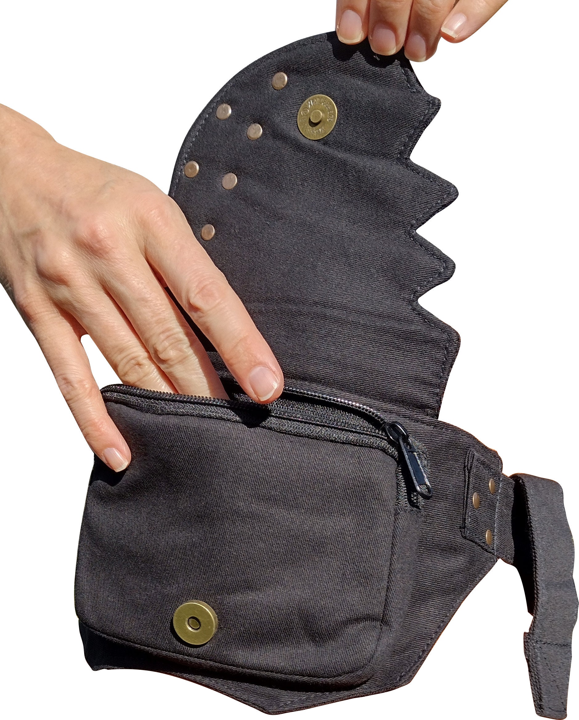 Black Utility Pocket Belt, Cotton Waist Pack for Festival