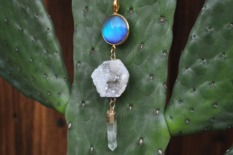 Geode Blue Morpho Butterfly Blue Butterfly Crystal Necklace Dried Butterfly Druzy