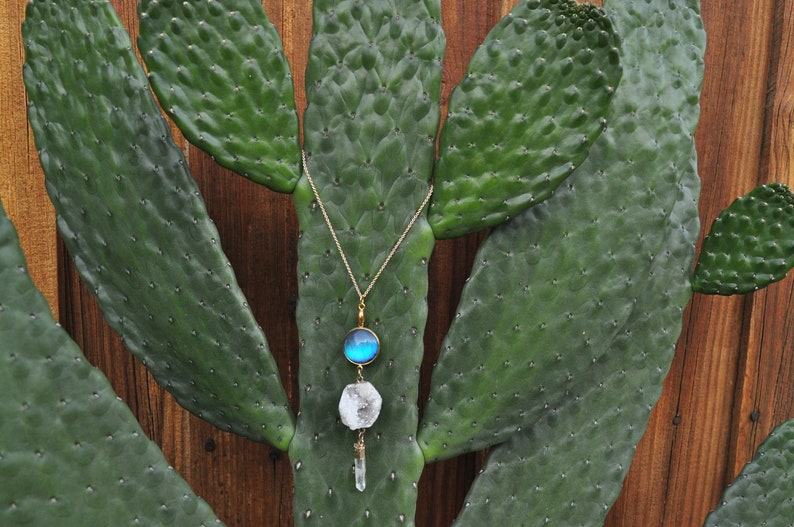 Geode Blue Morpho Butterfly Blue Butterfly Crystal Necklace Dried Butterfly Druzy