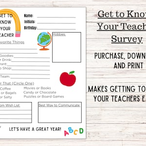 Get To Know Your Teacher Survey- Questionnaire, Back to School