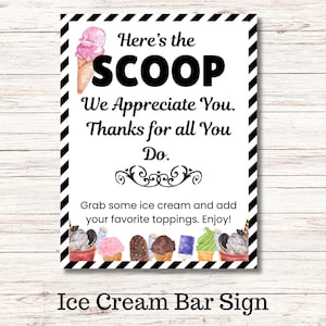 Ice Cream Sundae Bar Sign- Team Appreciation, Thanks, Printable
