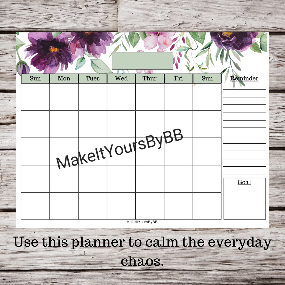 Floral Blank Monthly Calendar- Printable - Etsy
