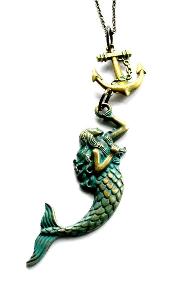 Brass Mermaid Necklace Nautical Anchor Handmade Gift Etsy