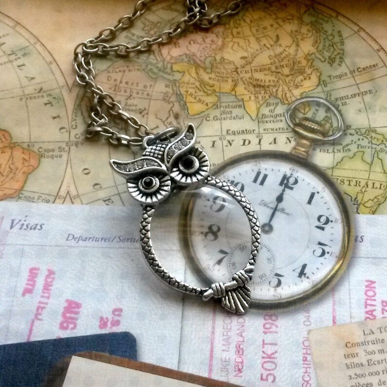 Owl Magnifying Glass Necklace Steampunk Reading glasses Etsy
