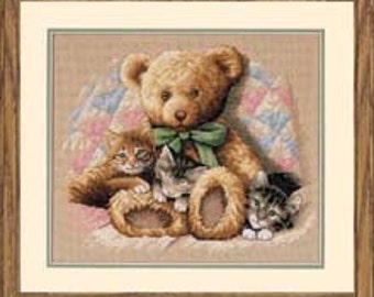 Cross Stitch Kit - Teddy and Kittens