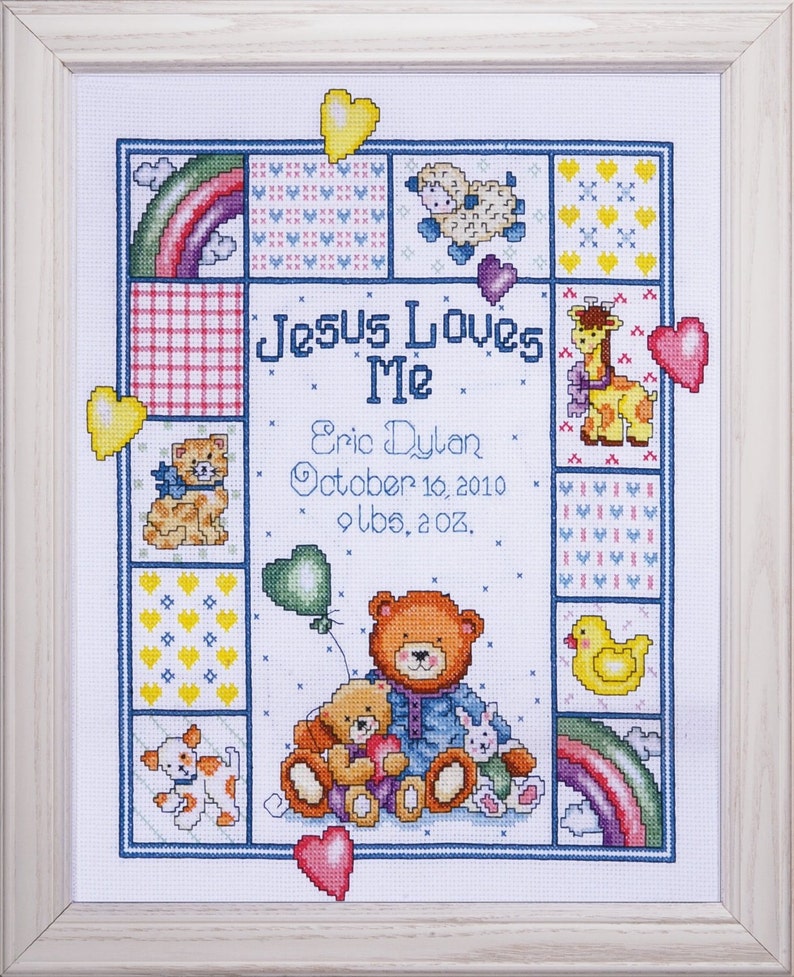 Cross Stitch Kit Jesus Loves Me Baby Birth Record Etsy