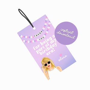 Étiquette imprimable de cadeau de fête d'anniversaire, anniversaire de T Swift, cadeau d'anniversaire d'époques, étiquette de remerciement de Swiftie, Taylor merci