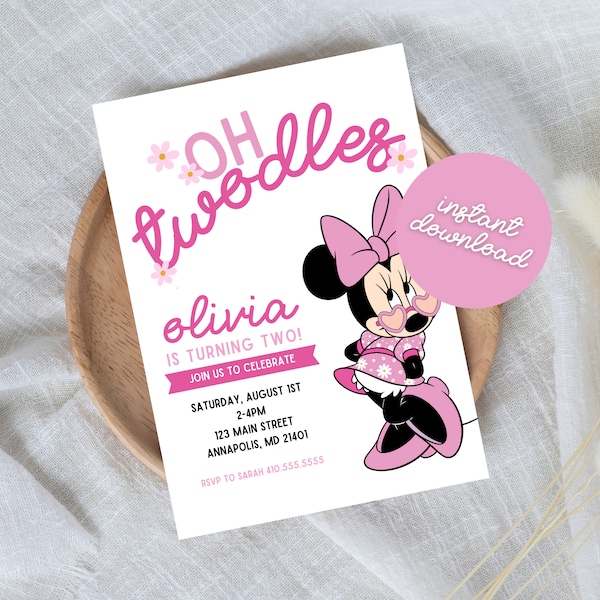 Printable Minnie Birthday Party Invitation, Oh Twodles Minnie Mouse Birthday Party, 2nd Birthday Party Invitation