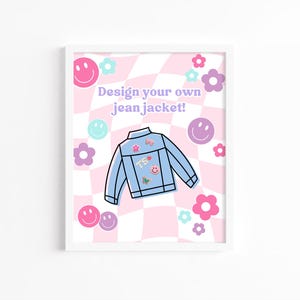 Letrero de chaqueta de jean con diseño editable e imprimible, letrero de fiesta con parches de descarga instantánea, letrero con letras de parches de 8 x 10