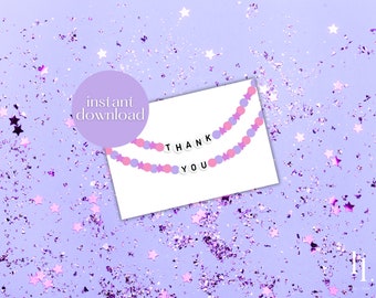 Tarjeta de agradecimiento imprimible, tarjeta de agradecimiento de cumpleaños de T Swift, tarjeta de agradecimiento de la era del cumpleaños, tarjeta de agradecimiento de la pulsera de la amistad