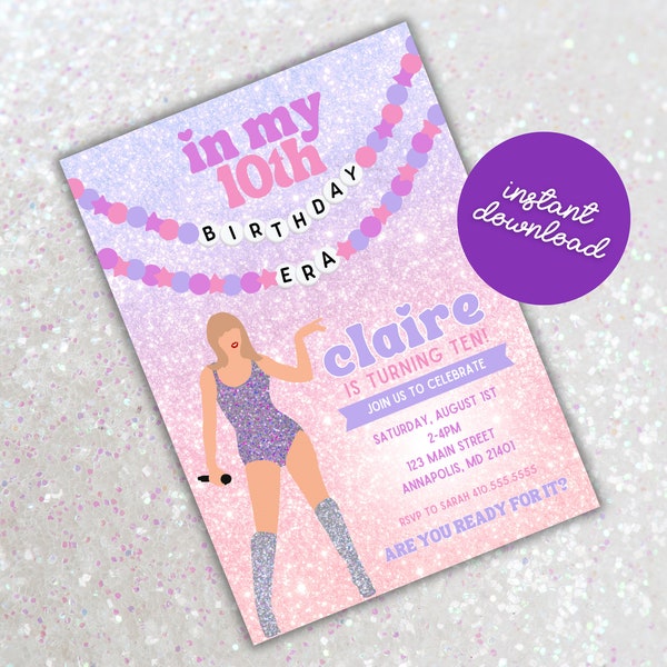 Printable T Swift Birthday Party Invitation, Eras Birthday Party, Friendship Bracelet Invitation, Editable Taylor Invitation