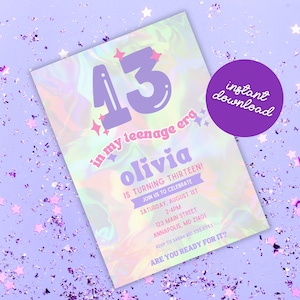 Printable 13th Birthday Party Invitation, T Swift 13th Birthday Invitation, Birthday Era Birthday Party, In My Teenage Era Invitation
