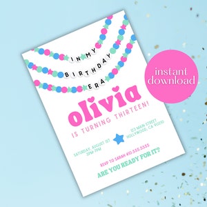 Editable Birthday Party Invitation, T Swift Birthday Invitation, Birthday Era Birthday Party, Friendship Bracelet Invitation