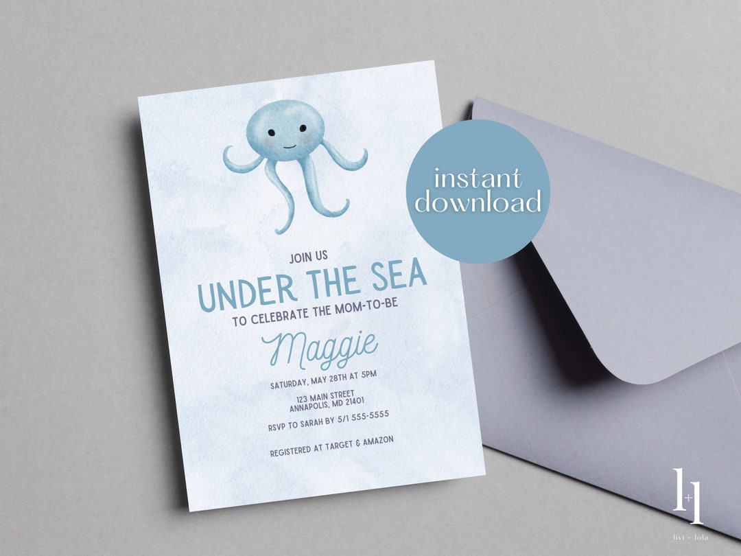 Printable Baby Shower Invitation, Under the Sea Baby Shower Invitation
