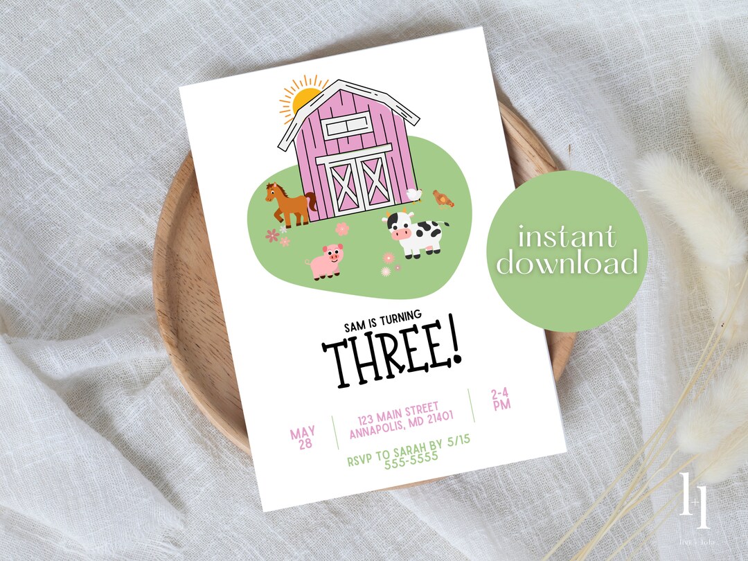 Printable Farm Birthday Party Invitation, Farm Theme Birthday ...