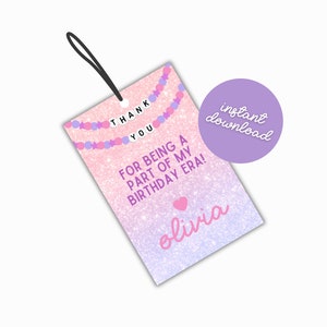 Printable Birthday Party Favor Tag, T Swift Birthday, Eras Birthday Party Favor, Friendship Bracelet Favor Tag, Taylor Thank You