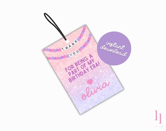 Printable Birthday Party Favor Tag, T Swift Birthday, Eras Birthday Party Favor, Friendship Bracelet Favor Tag, Taylor Thank You