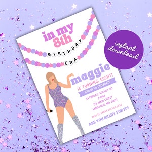 Printable T Swift Birthday Party Invitation, Era Tour Invitation, In My Birthday Era, Editable Taylor Invitation