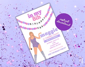 Printable T Swift Birthday Party Invitation, Era Tour Invitation, In My Birthday Era, Editable Taylor Invitation