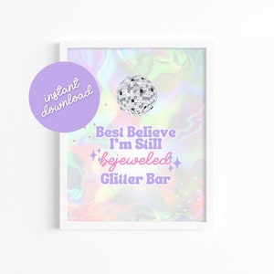 Letrero de estación con purpurina editable e imprimible, descarga instantánea, letrero de fiesta de cumpleaños de T Swift, letrero con joyas de 8 x 10, fiesta de cumpleaños de Eras