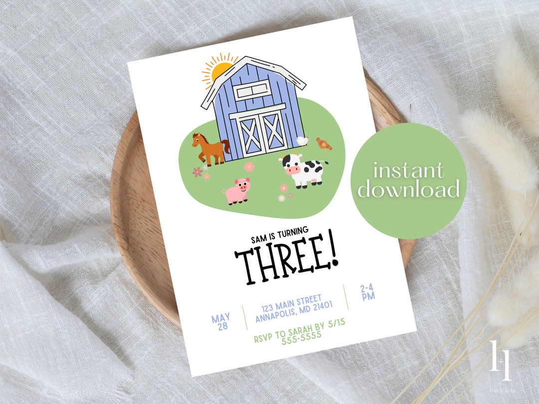 Printable Farm Birthday Party Invitation, Farm Theme Birthday ...