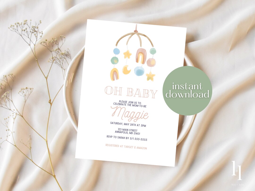 Printable Baby Shower Invitation, Gender Neutral Baby Shower Invitation