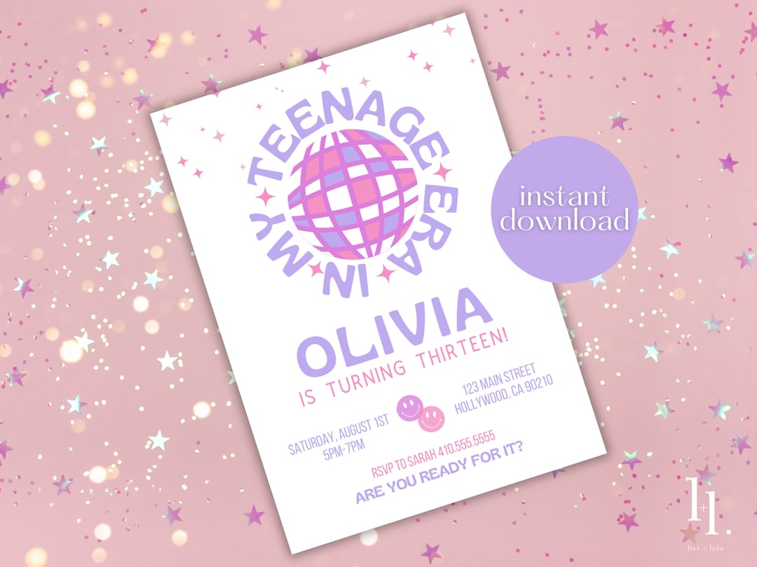 Printable Birthday Party Invitation, T Swift Teenage Birthday Invitation, Teenage Era Birthday ...