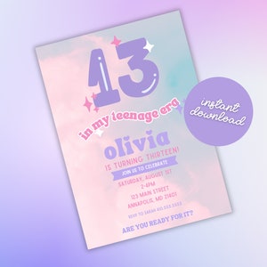 Printable 13th Birthday Party Invitation, T Swift 13th Birthday Invitation, Birthday Era Birthday Party, In My Teenage Era Invitation