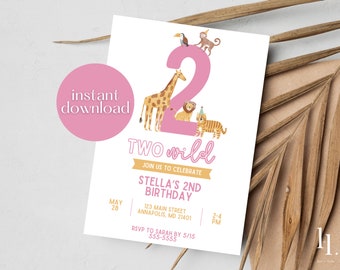 Printable Two Wild Birthday Party Invitation, 2nd Birthday Birthday Invitation, Jungle Birthday Theme