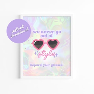 Verres Bejewel modifiables imprimables, signe de fête d&#39;anniversaire T Swift à téléchargement immédiat, signe de décoration de lunettes 8 x 10, fête d&#39;anniversaire Eras