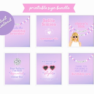 Signes inspirés de T Swift modifiables imprimables, signe de fête d&#39;anniversaire T Swift à téléchargement immédiat, fête d&#39;anniversaire époques 8 x 10