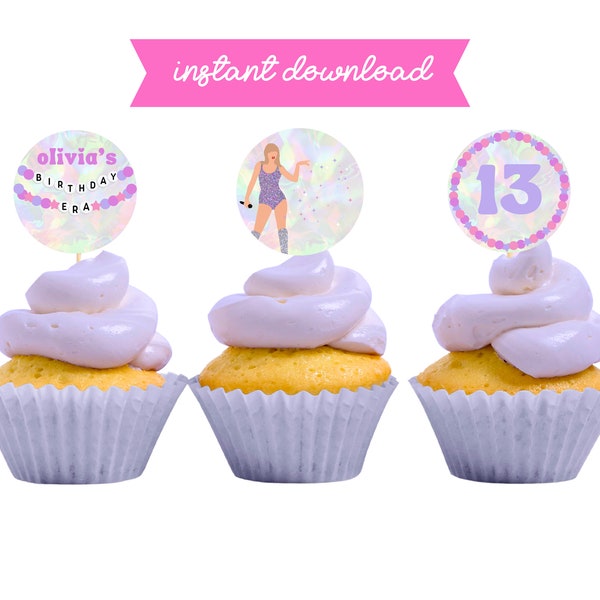 Druckbare Cupcake Toppers, T Swift Geburtstag, Eras Tour Geburtstagsfeier, Freundschaftsarmband Cupcake Topper, bearbeitbare Cupcake Toppers