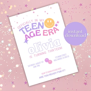 Printable Birthday Party Invitation, T Swift Teenage Birthday Invitation, Teenage Era Birthday Party