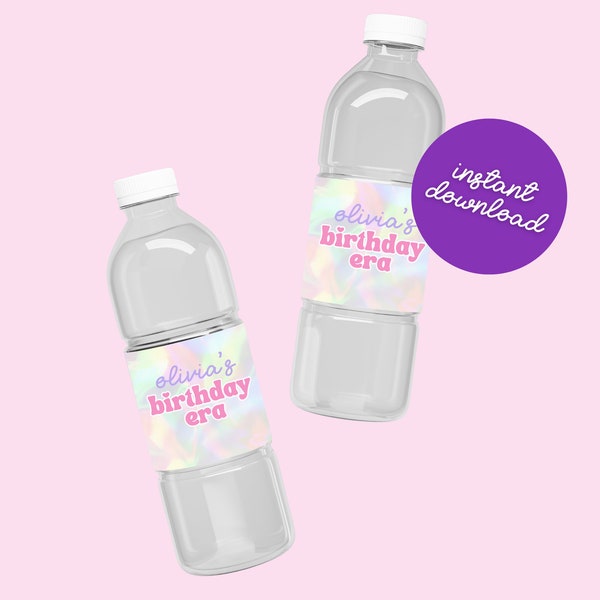 Printable Editable Water Bottle Wrappers, Instant Download T Swift Birthday Water Bottle, Birthday Era Design