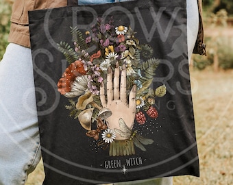 GREEN WITCH tote - Witchy Cottagecore Tote bag ~ gift for her ~ witchy gift ~ goblincore gift