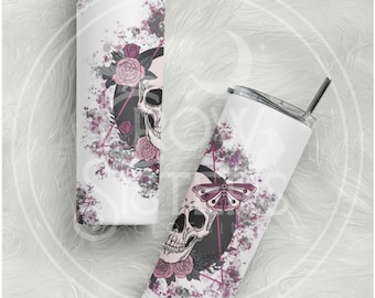 Floral Skully tumbler - witchy gift - moon phases - astrology gift - zodiac gift - spooky gift - witch gift - spells - spooky