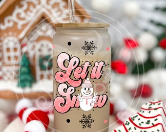 Let It Snow 16-Ounce Frosted Glass Can with Straw - Handcrafted Magic for Sipping in Style <3