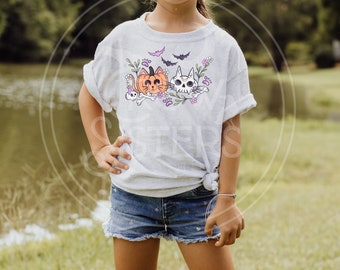 Magical Kitty & Spooky Pumpkin Kids Tee, Whimsical Design, Spooky Fun, Enchanted Attire, Spooky Charm, Imaginative Play, Celebrate Halloween