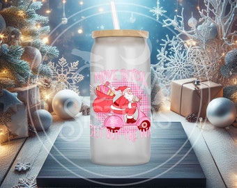 Move Bitch Santa novelty 16-Ounce Frosted Glass Can with Straw - Handcrafted Magic for Sipping in Style <3