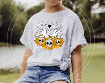 Spooky Skelly Sunflower Kids Tee, Whimsical Design, Spooky Fun, Enchanted Attire, Spooky Charm, Imaginative Play, Celebrate Halloween