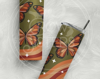 Retro Butterflies tumbler - Cottagecore gift - witchy gift - moon phases - astrology gift - zodiac gift - spooky gift - witch gift - spells