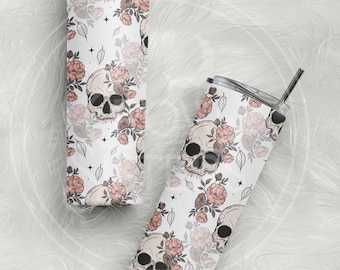 Skully Floral Pattern tumbler - witchy gift - moon phases - astrology gift - zodiac gift - spooky gift - witch gift  ~ metaphysical gift