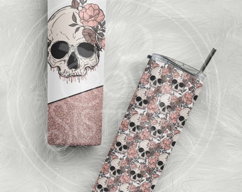 Skully Floral tumbler - witchy gift - moon phases - astrology gift - zodiac gift - spooky gift - witch gift  ~ metaphysical gift