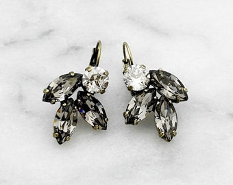 Black Diamond Crystal Drop Earrings, Black Earrings, Rhinestone Black Crystal Drop Earrings for Women
