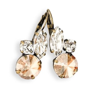Champagne Crystal Earrings , Champagne Drop Earrings, Gold Rhinestone Earrings