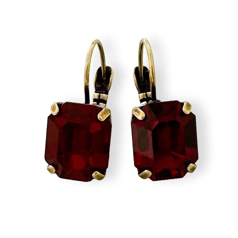 Rectangular Red Earrings Red Crystal Earrings - Etsy