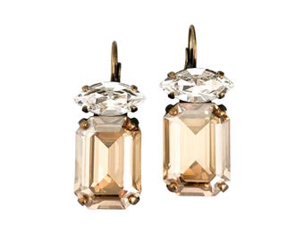 Champagne Color Cocktail Dress Earrings, Crystal Drop Rhinestone Earrings for Brides and Bridesmaids, Party Earrings, Formal Earrings