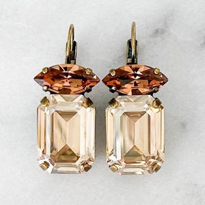 Champagne and Topaz Crystal Drop Earrings, Smokey Topaz Crystal Drop Earrings, Brown and Gold Rhinestone Earrings
